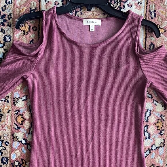 Monteau Los Angeles Cold Shoulder Long Sweater Dress Maroon BodyCon Fit Medium - Picture 13 of 13